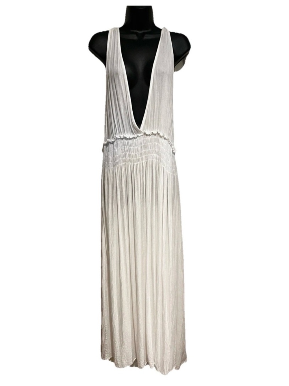 Chelsea & Violet White Tie Neck Adjustable Long Boho Maxi Dress Women’s Casual M